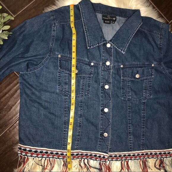 Carole Little Crochet/ Fringed Denim Jacket Sz  24 - Picture 8 of 9